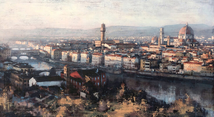 Quadro; dipinto; Firenze; Veduta da Piazzale; Acrilico su tela; Claudio Cionini; Galleria La Fonderia
