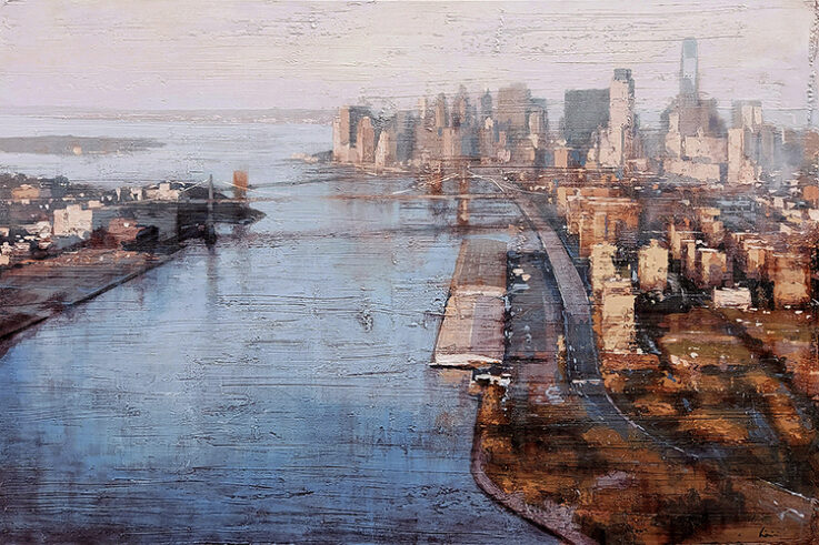 Quadro; dipinto; Claudio Cionini; Fiume Hudson a New York; acrilico su tela;
