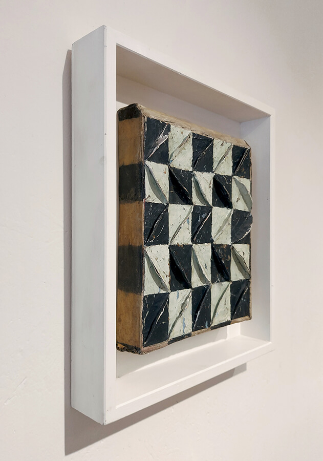 Painting; artwork; Marco Ferri; canvas with black and blue embossed checks;