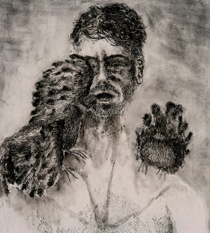 Painting; Human figure with birds; pigment on paper; Leopoldo Innocenti;