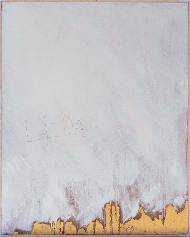 Quadro; opera d'arte; Filippo Cigni; astratto bianco e oro con incisioni; Leda; Dipinto; Concettuale; La Fonderia