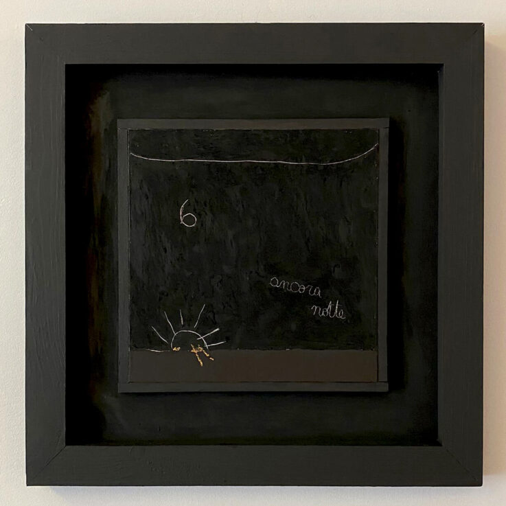 Quadro; opera d'arte; Filippo Cigni; astratto nero e oro con incisioni; Sole; Dipinto; Concettuale; La Fonderia