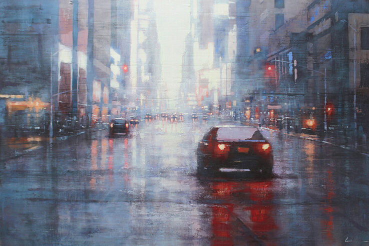 Painting; New York, Rainyday; Sreet; Acrylic on canvas; Claudio Cionini;